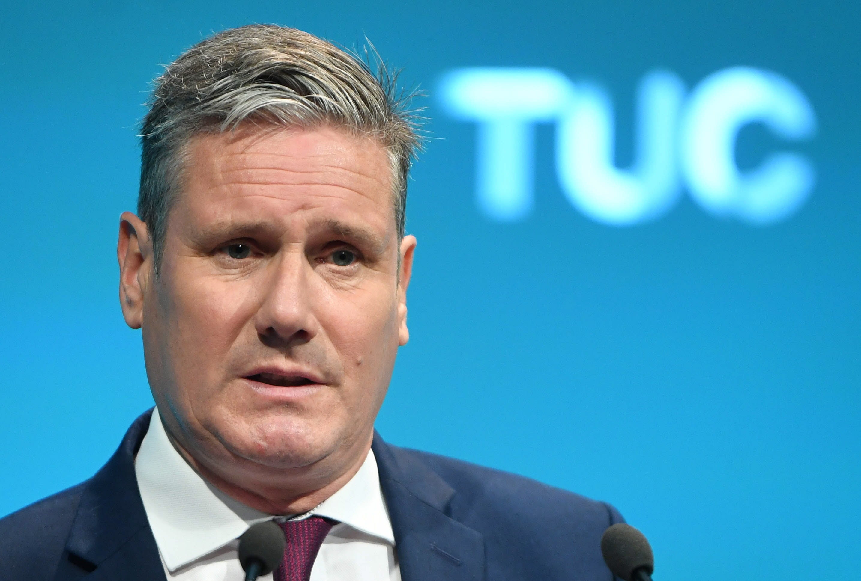 Sir Keir Starmer delivers his speech virtually at the TUC conference