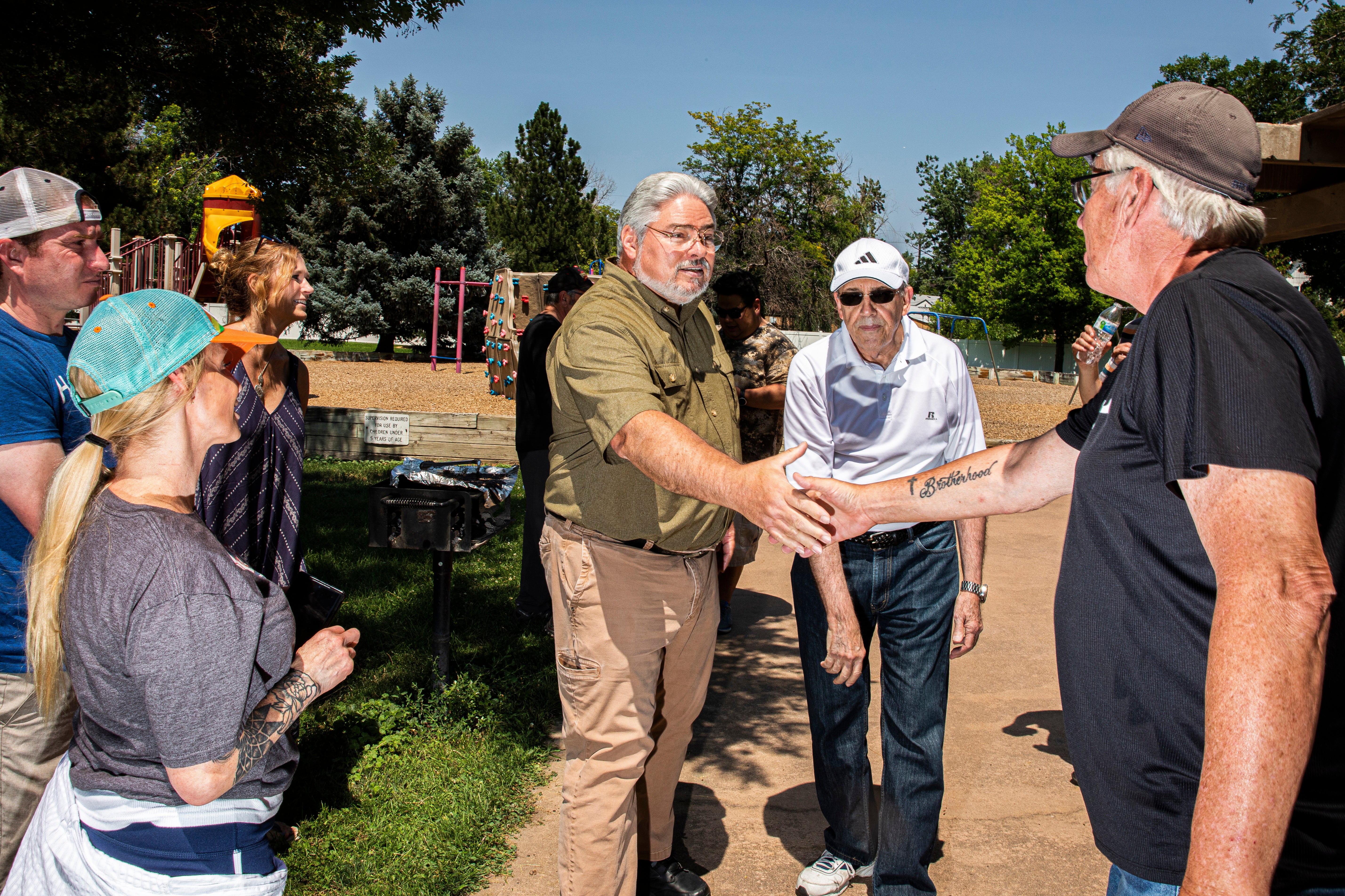 Doug talks to Mufon members at a picnic in Colorado