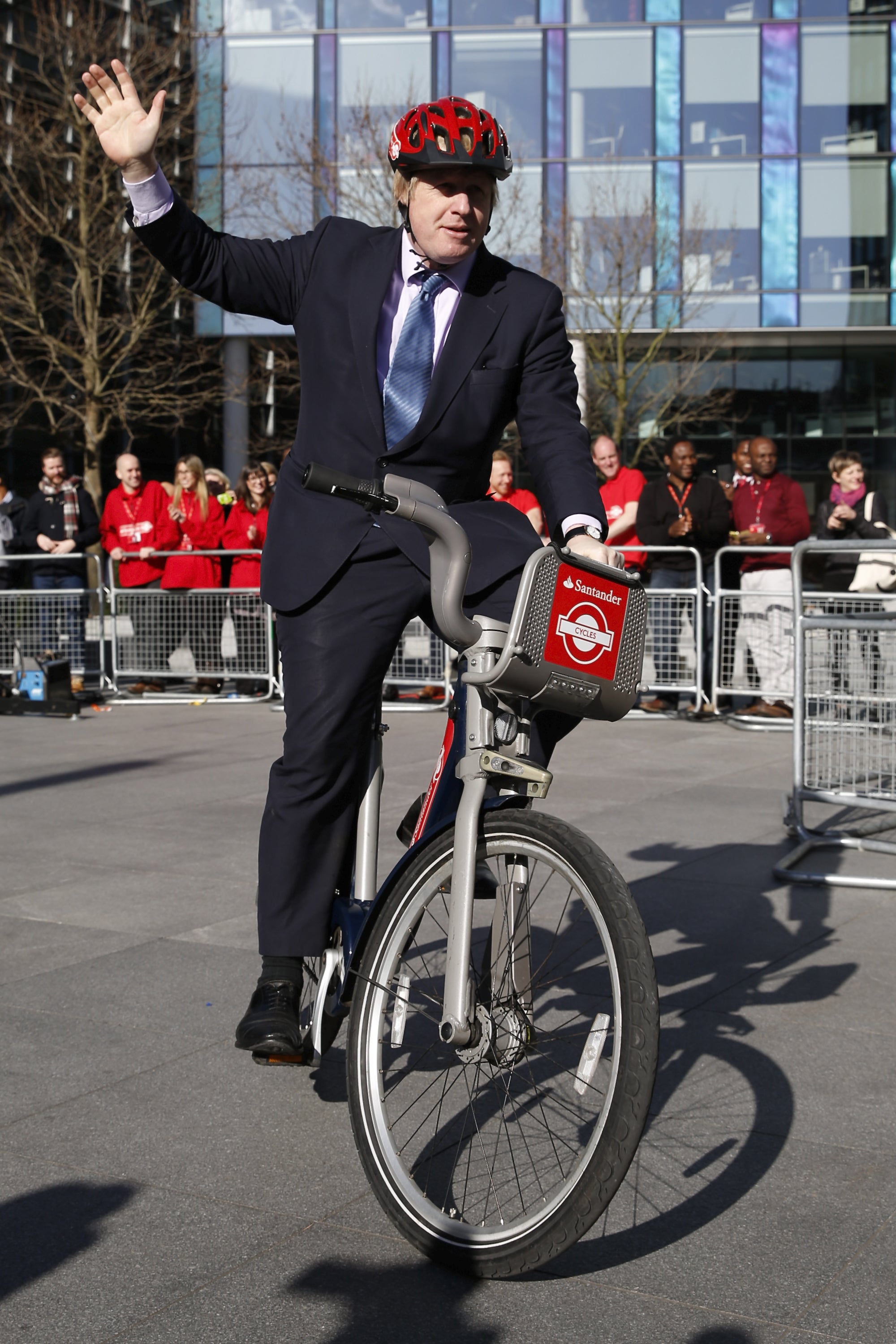The then mayor of London rides around on a ‘Boris bike’ in 2015