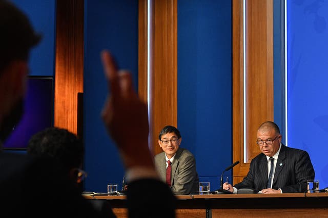 <p>JCVI chair Prof Wei Shen Lim (left) and  Deputy Chief Medical Officer for England Prof Jonathan Van-Tam take questions at Tuesday’s briefing </p>