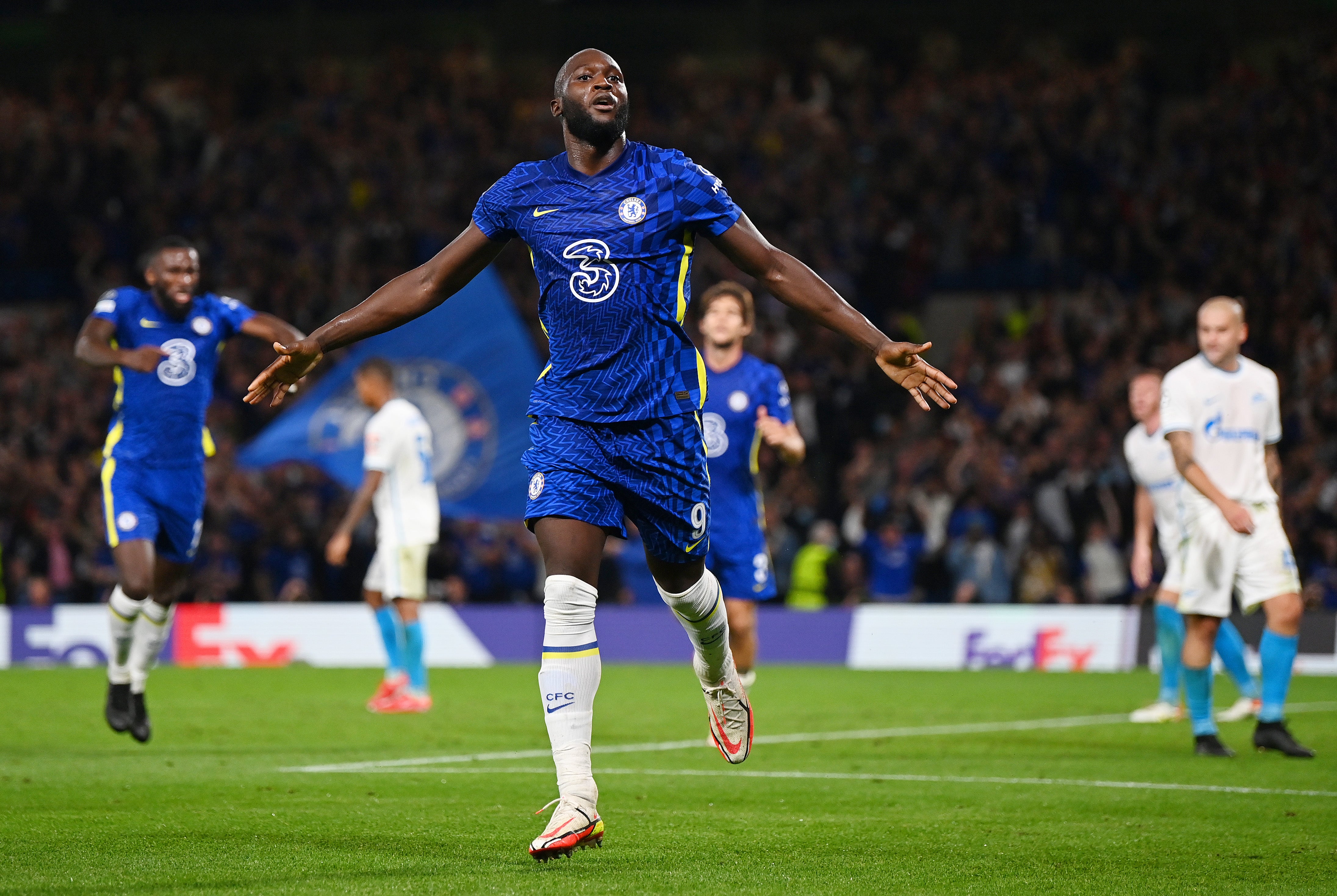 <p>Lukaku celebrates his fourth goal in as many matches </p>