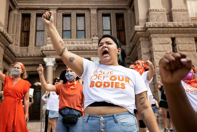 <p>Leen Garza participates in a protest with others against the six-week abortion ban at the Capitol in Austin, Texas</p>
