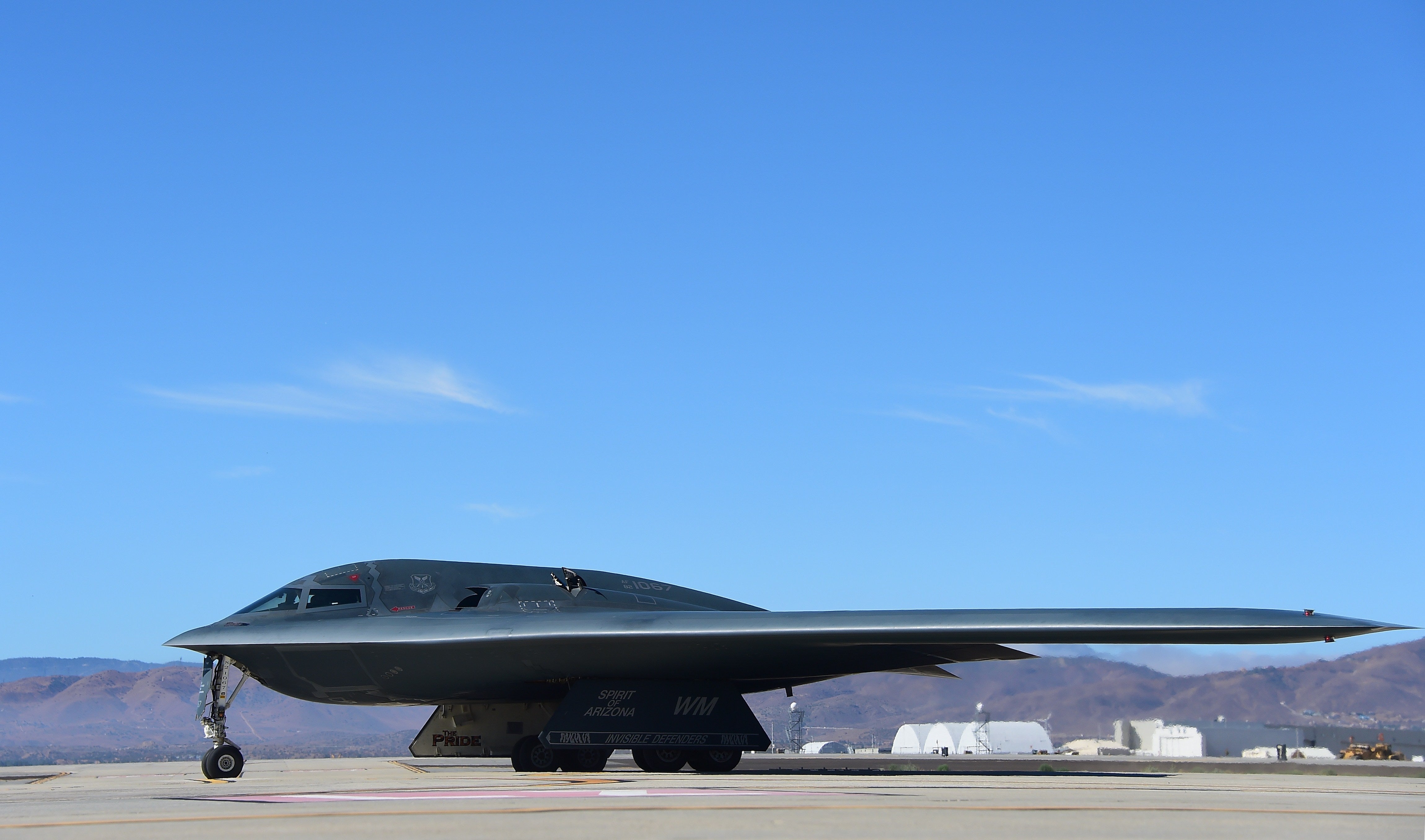 File: A B-2 Stealth Bomber pulls up on the runway after landing at the Palmdale Aircraft Integration Center of Excellence in California in 2014