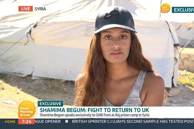 <p>Shamima Begum speaking to Good Morning Britain from Syria</p>