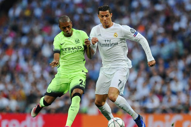 <p>Fernandinho has revealed that Manchester City held talks with Cristiano Ronaldo’s agent Mino Raiola </p>