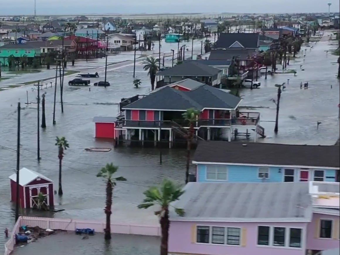 Flooding after storm Nicholas, as seen by drone camera