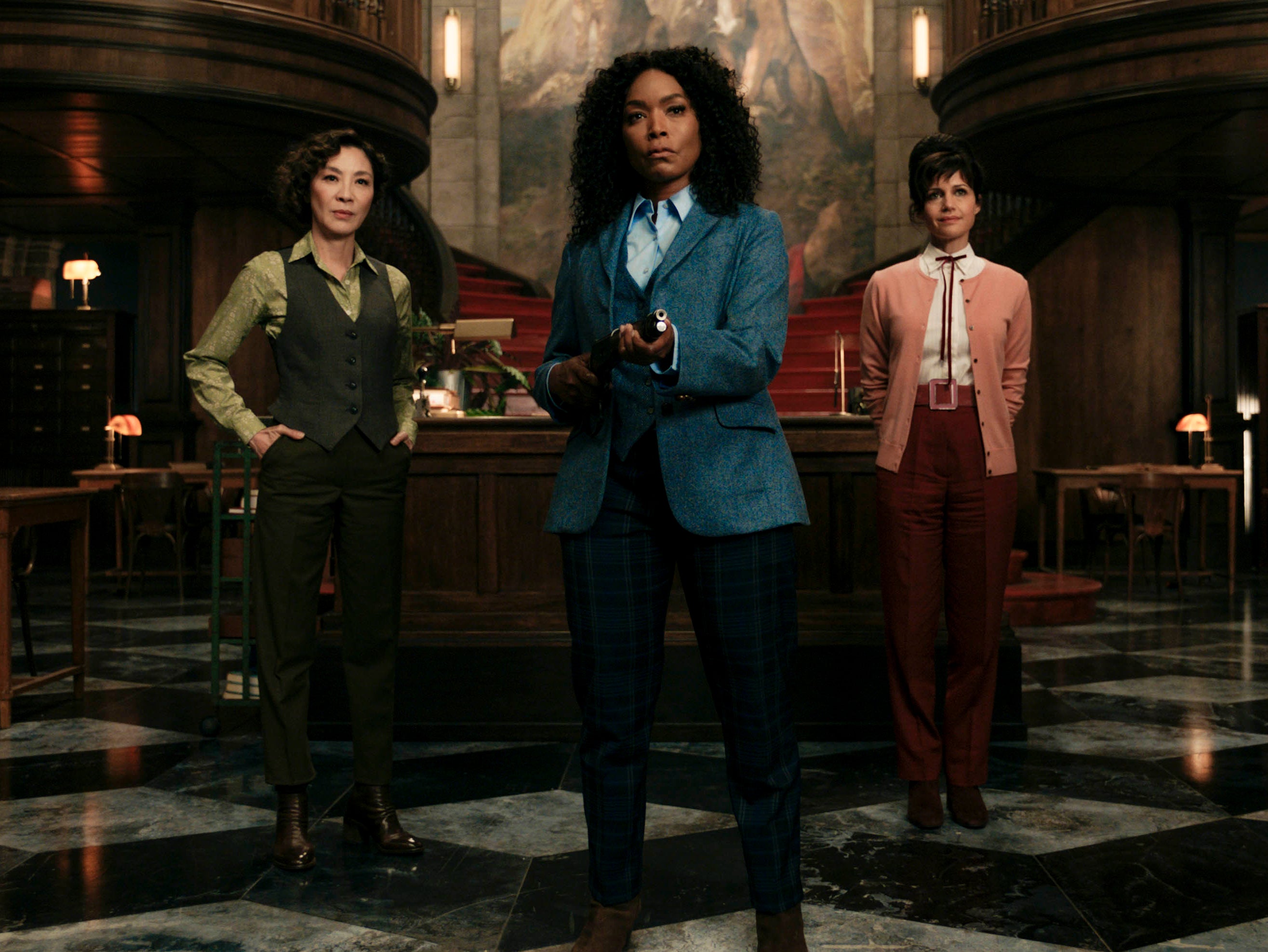 Angela Bassett, Michelle Yeoh, and Carla Gugino play a trio of assassins inexplicably dressed like the Powerpuff Girls