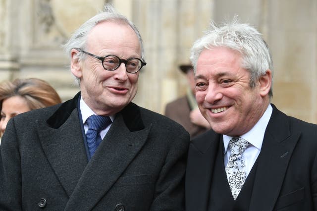 <p>Lord Deben (left) with former Commons speaker John Bercow. Only one of them is an ex-Conservative </p>