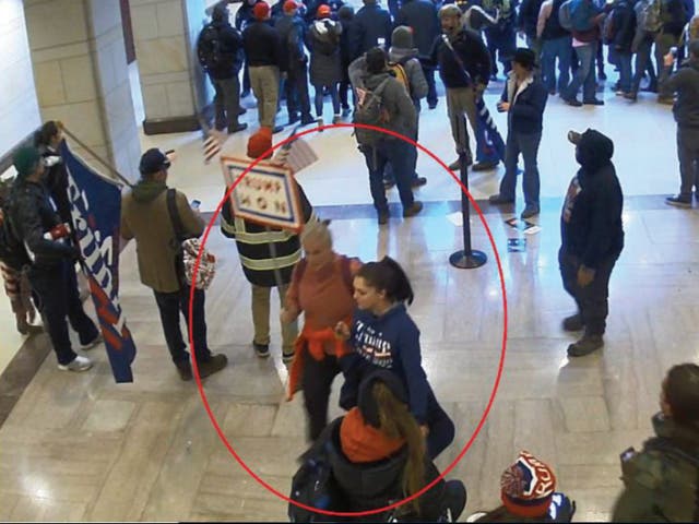 <p>A screenshot allegedly showing Jean Lavin and her daughter Carla Krzywicki inside the US Capitol on 6 January</p>