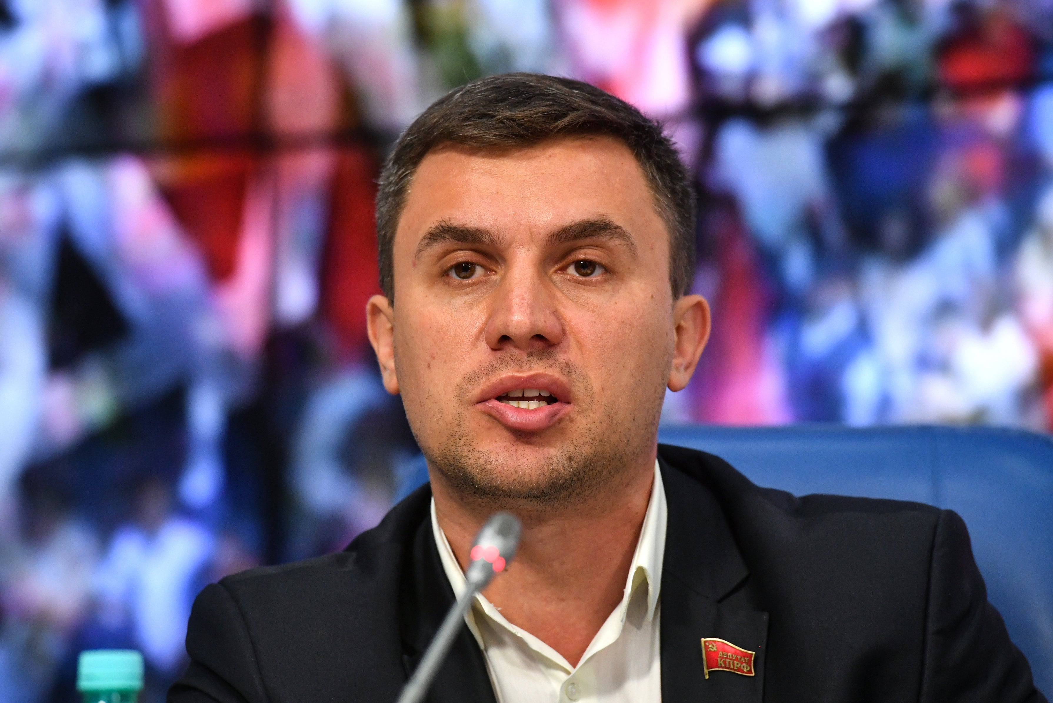 KPRF (Russian Federation Communist Party) member Nikolai Bondarenko attends a press conference