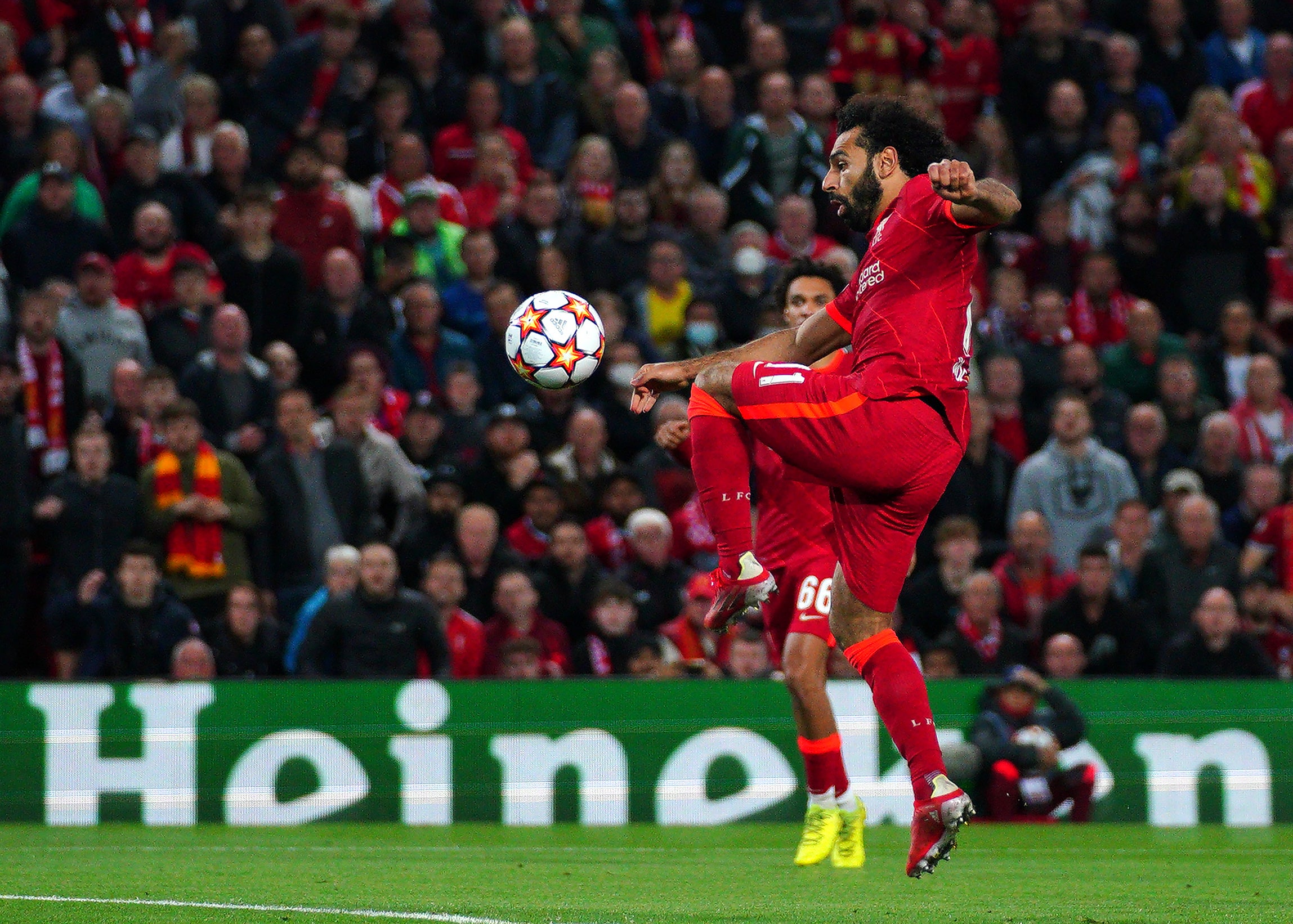 Mohamed Salah makes it 2-2 against AC Milan in the Champions League tie at Anfield.