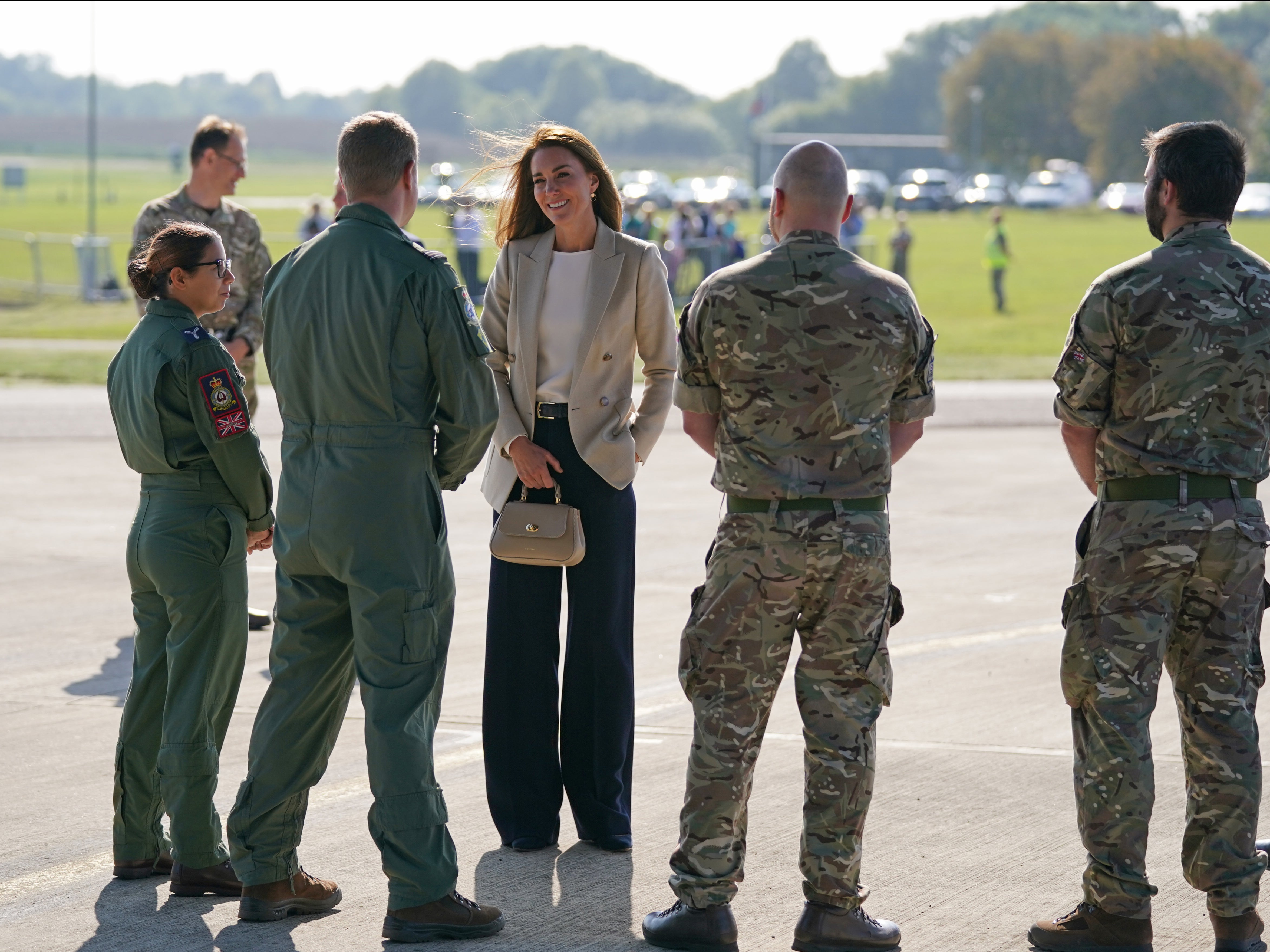 The Duchess of Cambridge during a visit to RAF Brize Norton, near Oxford, to meet military personnel and civilians who helped evacuate Afghans from their country