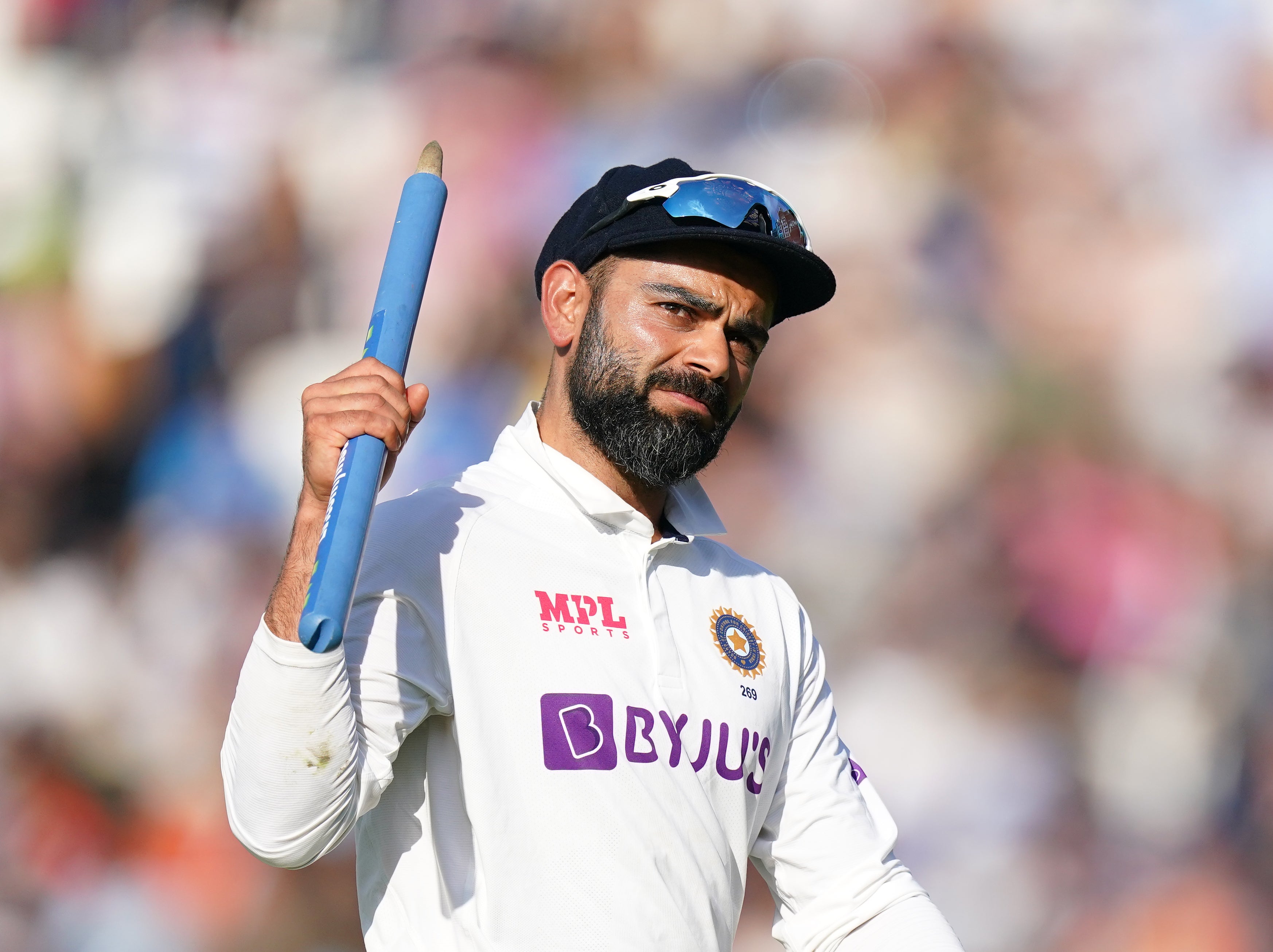 Virat Kohli celebrates after India’s fourth Test victory over England at the Kia Oval (Adam Davy/PA)