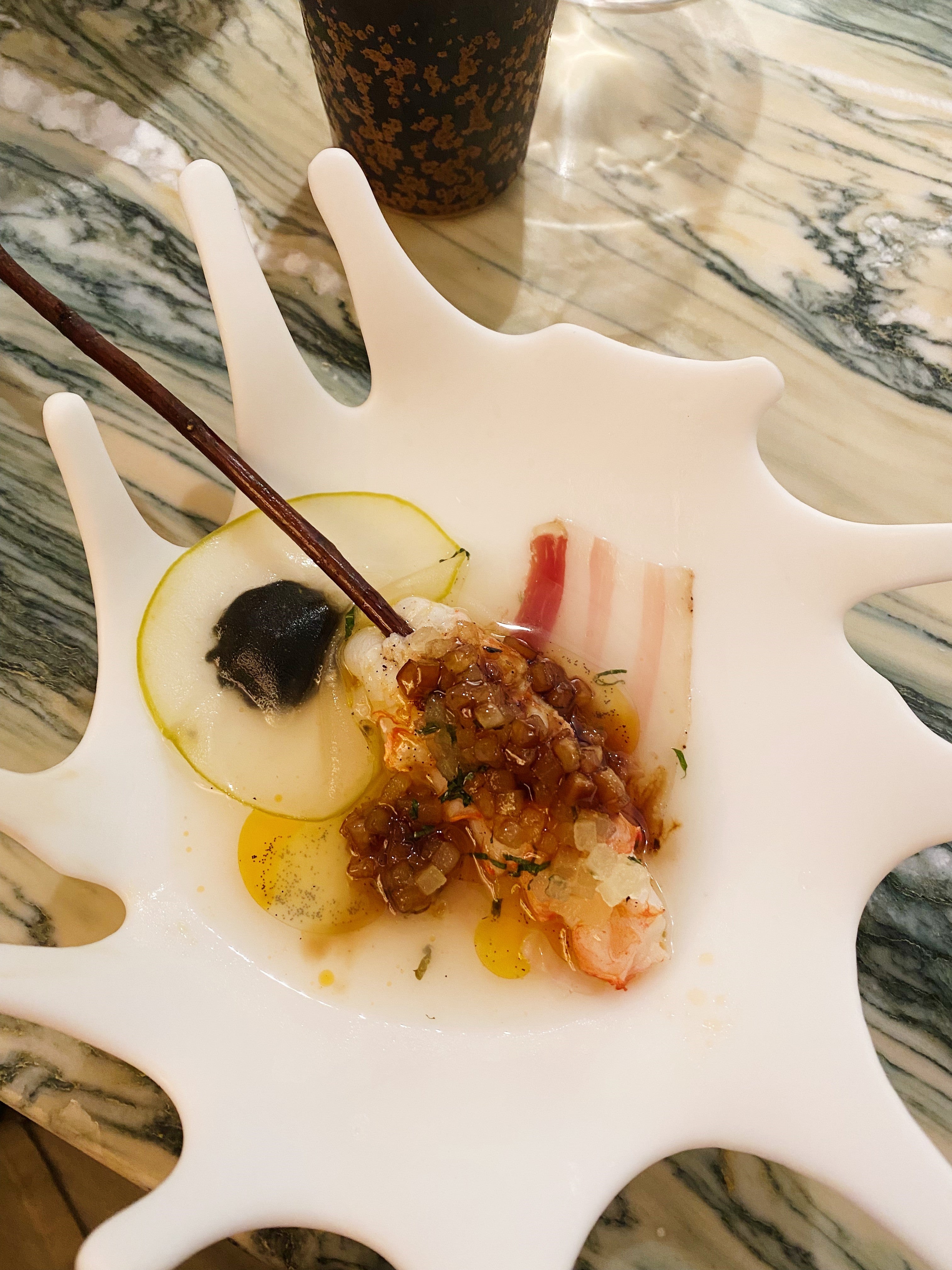 ‘Conquering the beech tree’: Langoustine, pork fat and burnt apple