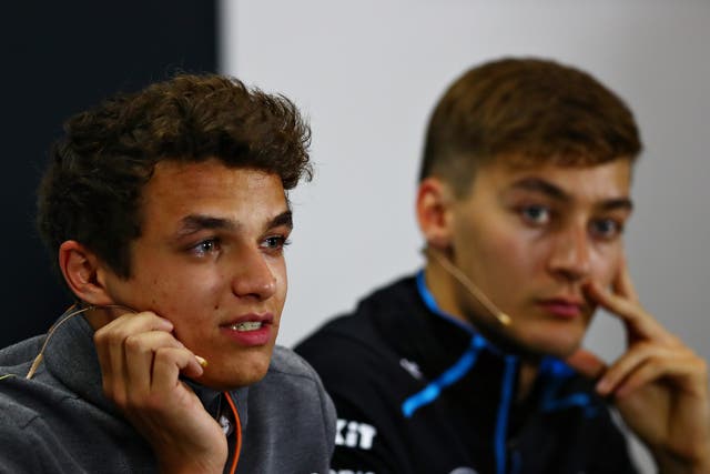 <p>British Formula One drivers Lando Norris (left) and George Russell</p>