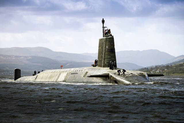 <p>One of the Vanguard Class Ship nuclear submarines in the dock at HM Naval Base Clyde, the home of the UK Submarine Service at Faslane in Argyll and Bute (file photo) </p>