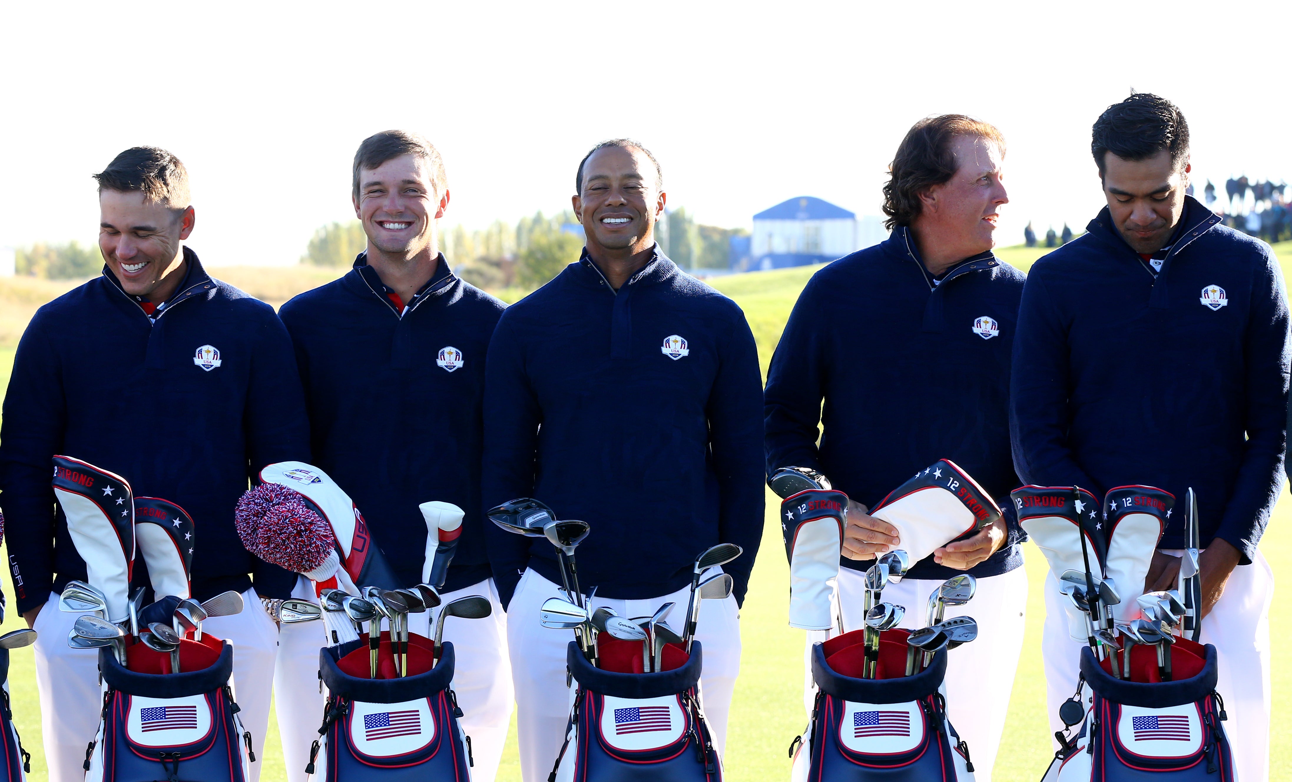Brooks Koepka (far left) and Bryson DeChambeau (second left) have promised to shelve their feud during the Ryder Cup (Gareth Fuller/PA)