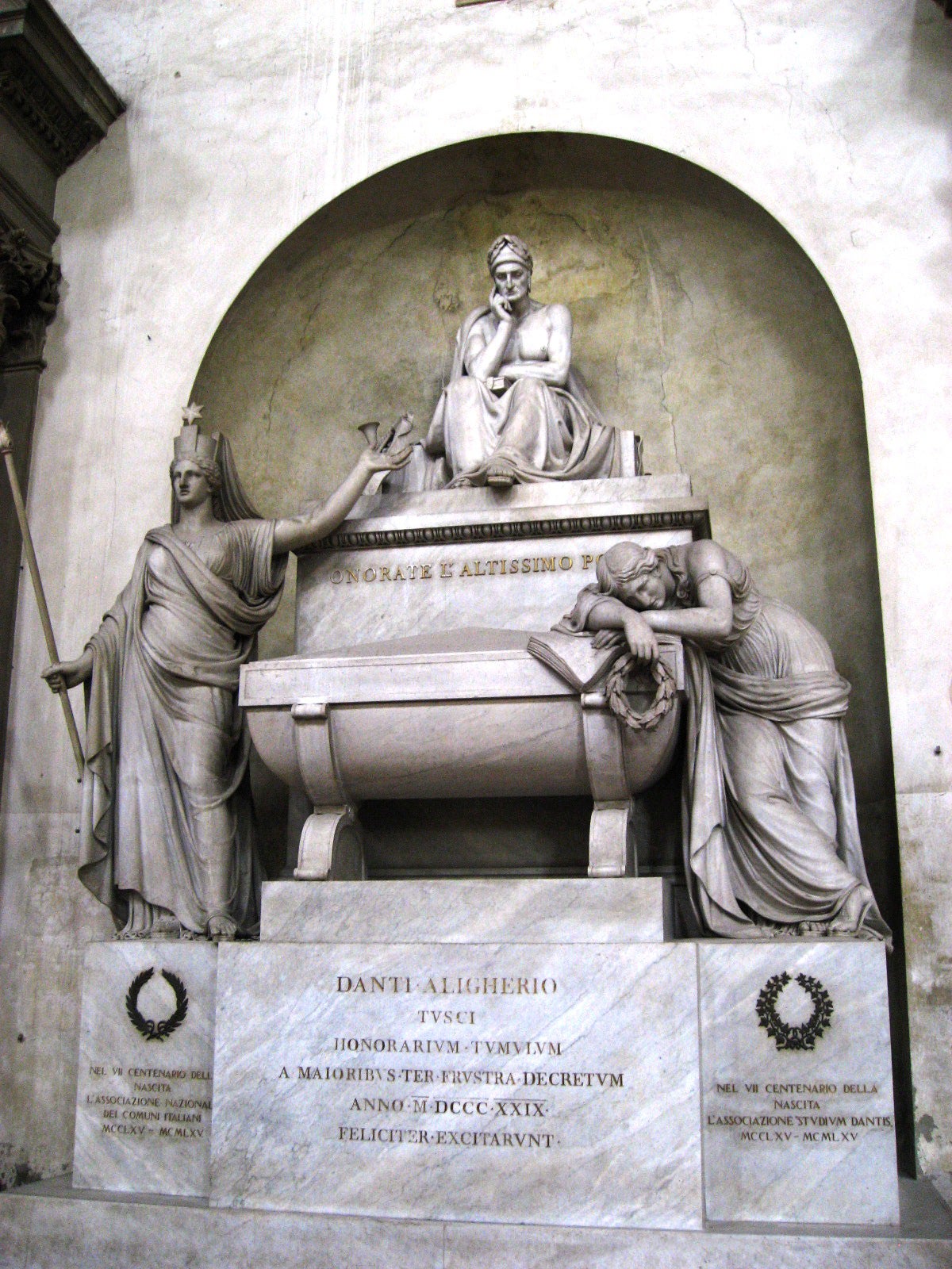 The grandiose neoclassical tomb constructed for Dante in Santa Croce, Florence