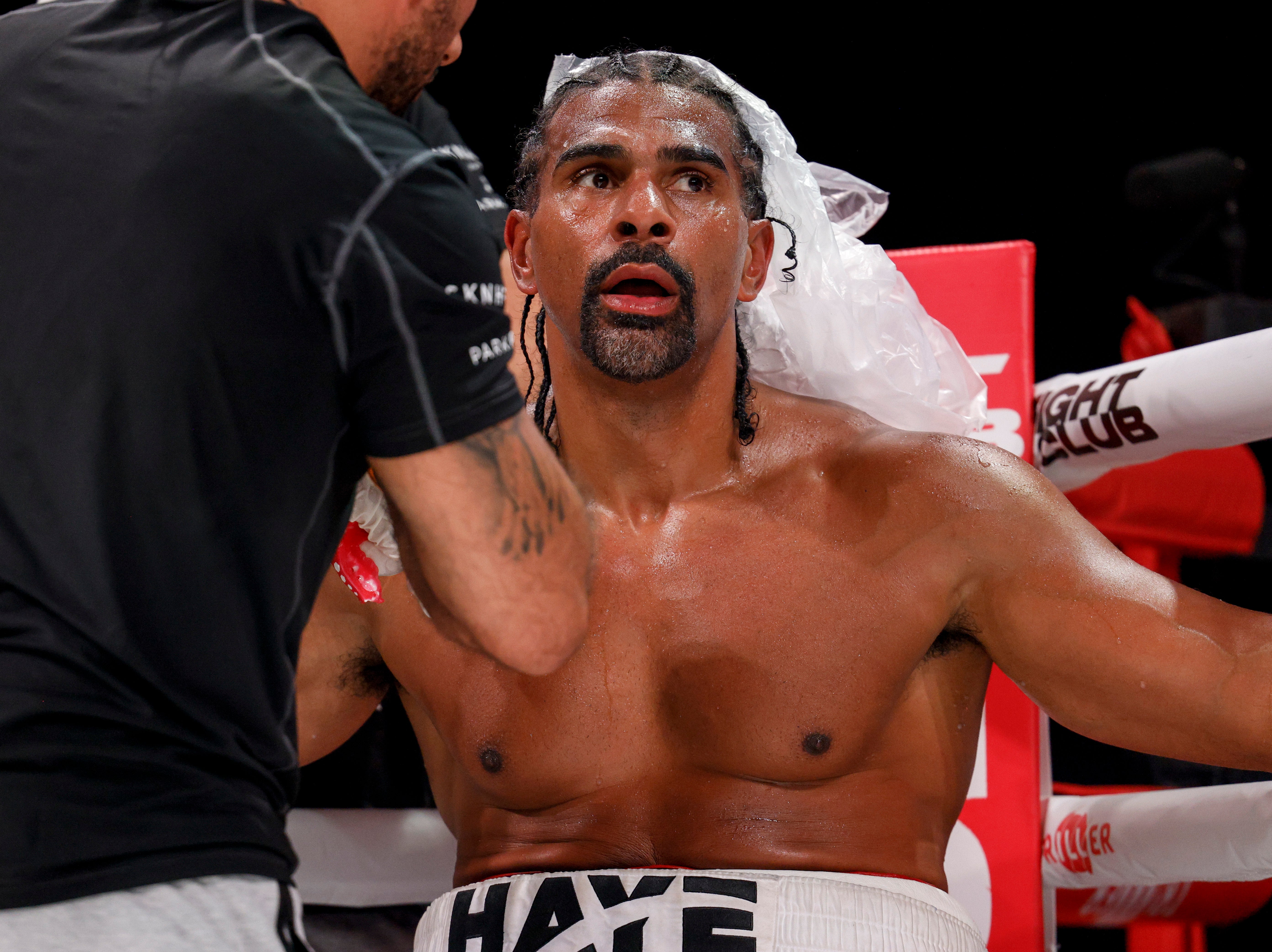 David Haye between rounds of his fight against Joe Fournier this month