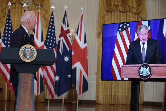 <p>Joe Biden and Boris Johnson announce the new security initiative on Wednesday </p>