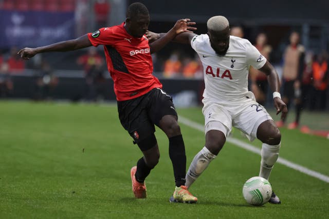 Tanguy Ndombele made the right impression in Tottenham’s Europa Conference League match in Rennes (Jeremias Gonzalez/AP)