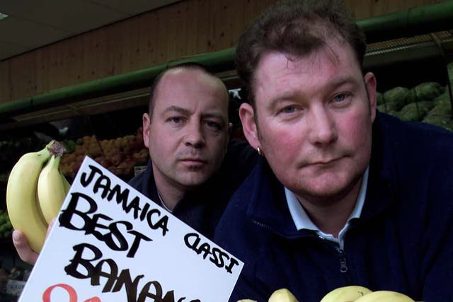 <p>Sunderland greengrocer Steve Thoburn (right) was convicted of two offences in 2001 after selling 34p worth of bananas using de-stamped imperial scales</p>