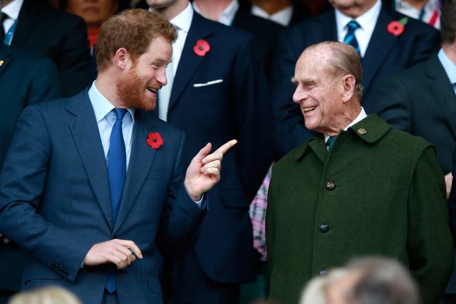 <p>Harry, pictured with his late grandfather, was last in London in the summer of 2021</p>