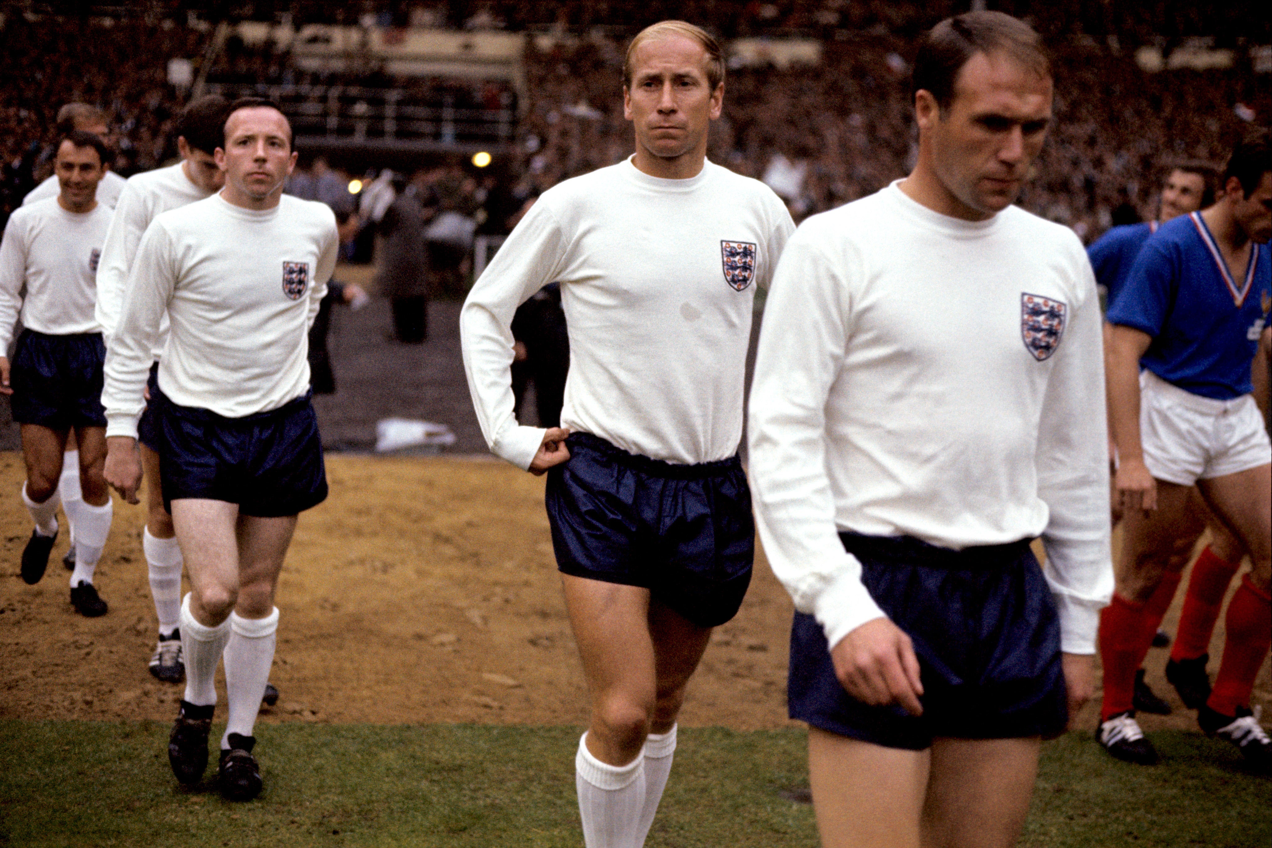 Jimmy Greaves walks out to face France. It would be his last appearance at the tournament (PA)