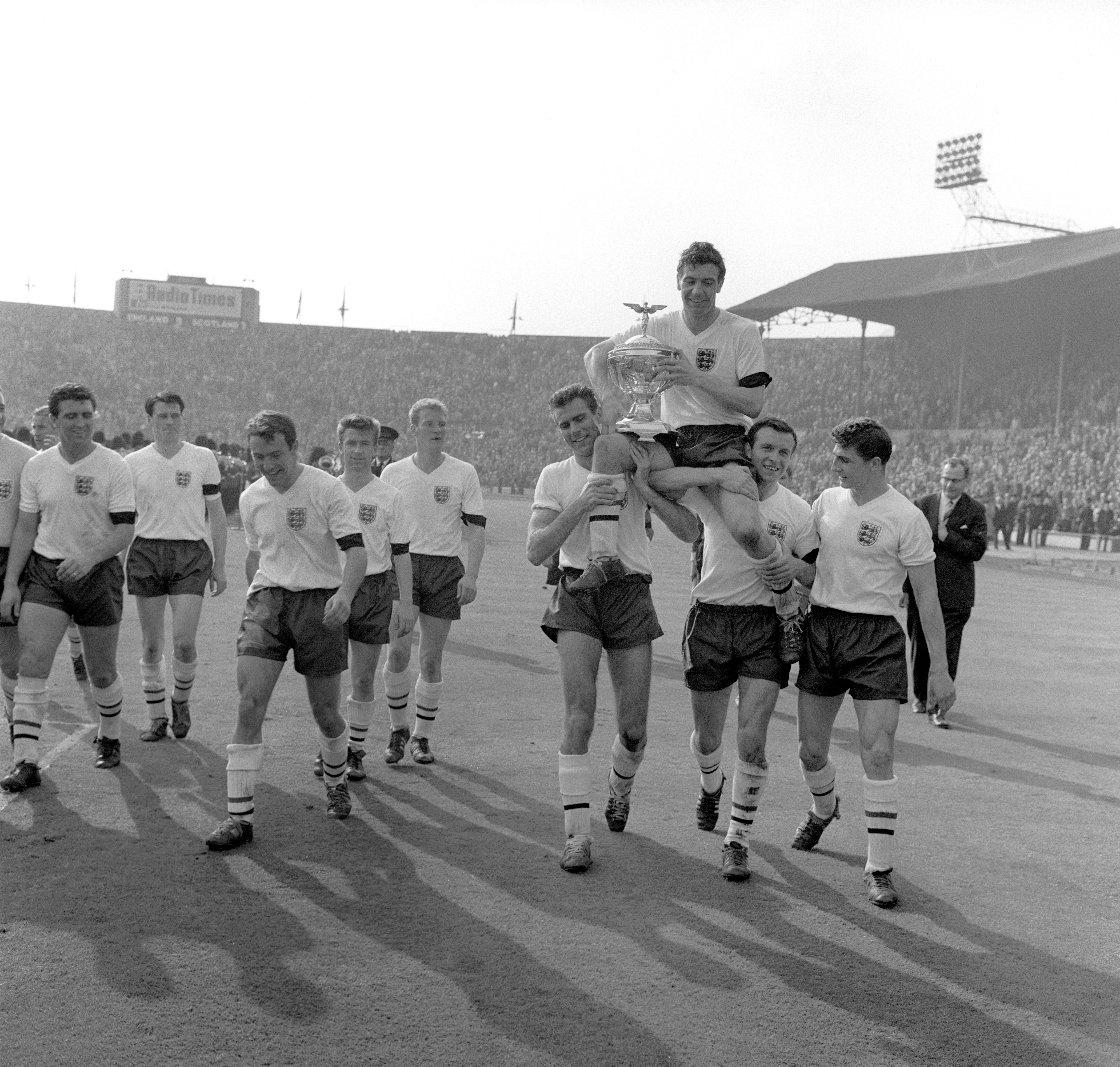 Jimmy Greaves, third from the left, with the victorious England team after the 1961 Home International Championship (PA)