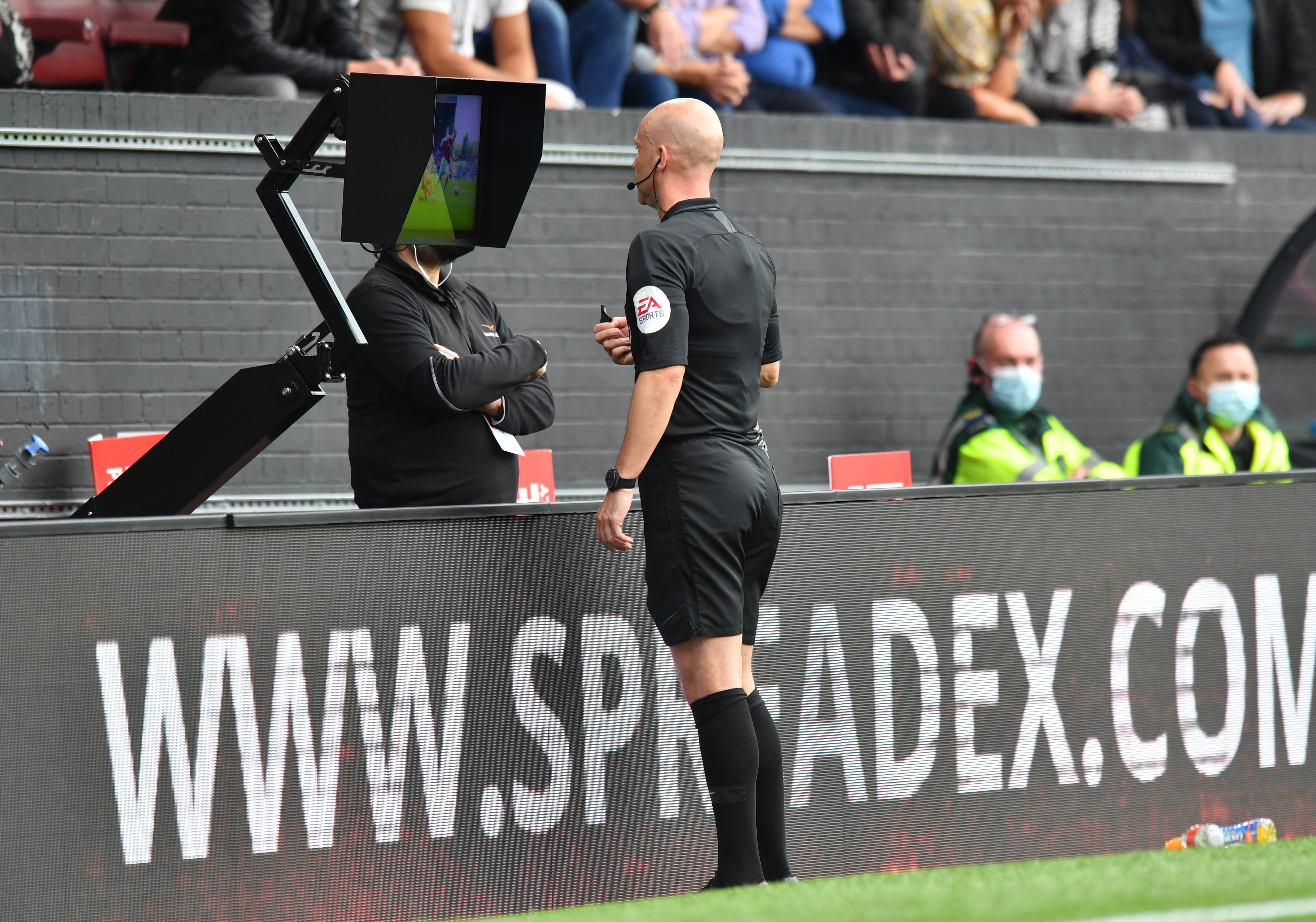 Referee Anthony Taylor changed his penalty decision after viewing the pitch-side VAR screen at Turf Moor (Anthony Devlin/PA)
