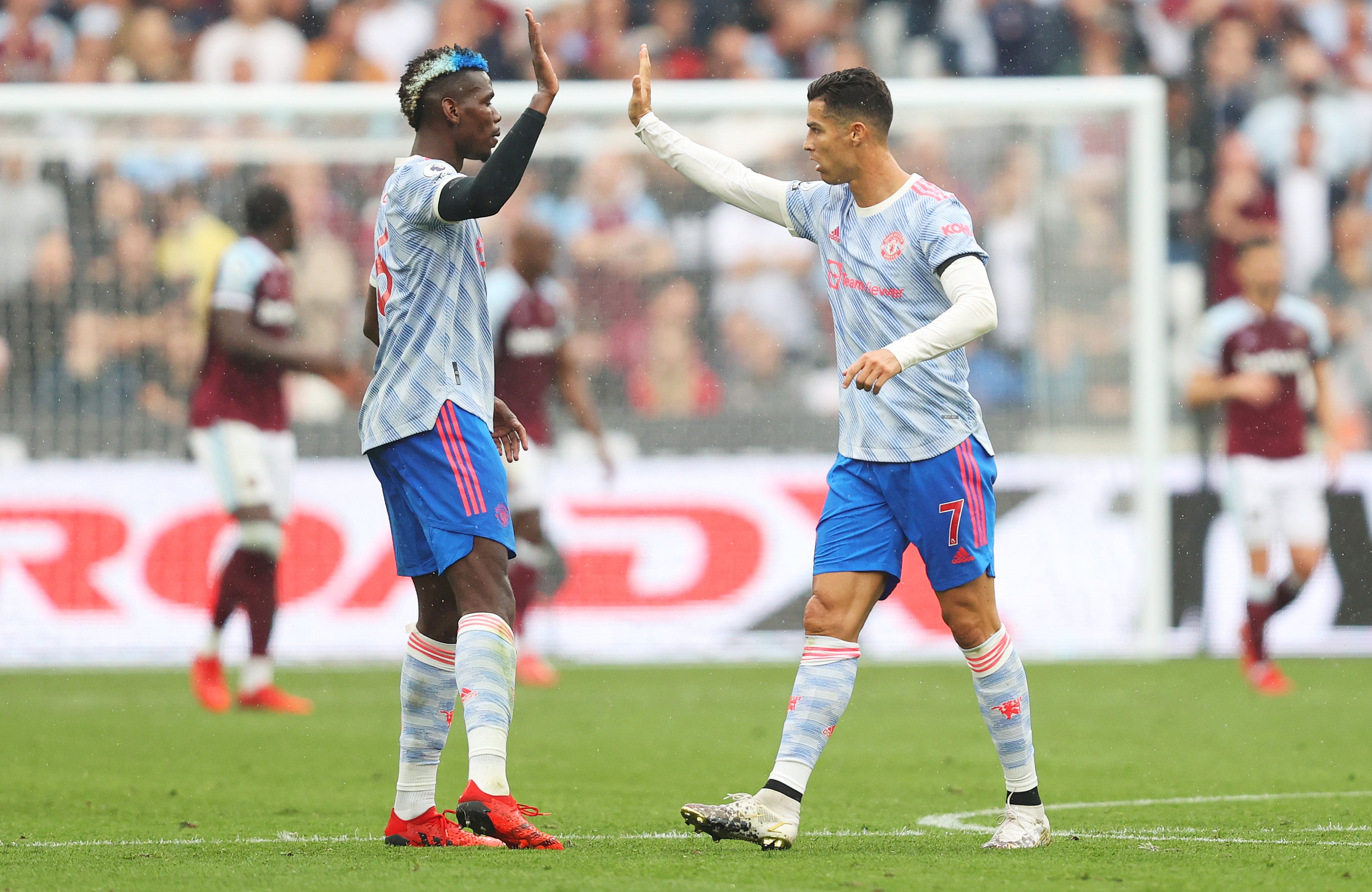 Paul Pogba and Cristiano Ronaldo celebrate the Portuguese’s equaliser