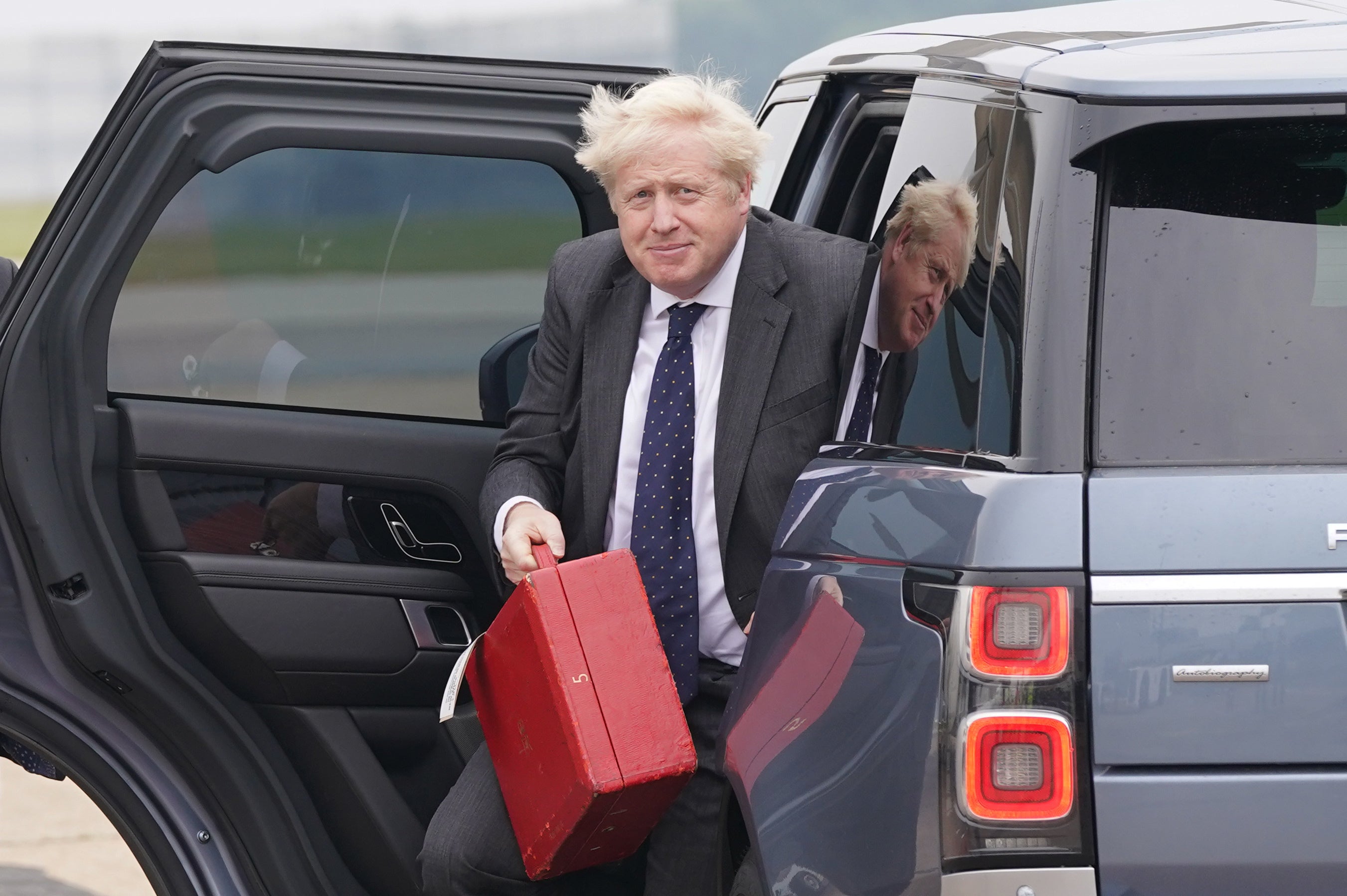 Boris Johnson arrives at Stansted airport to board RAF Voyager ahead of a meeting with President Joe Biden in Washington