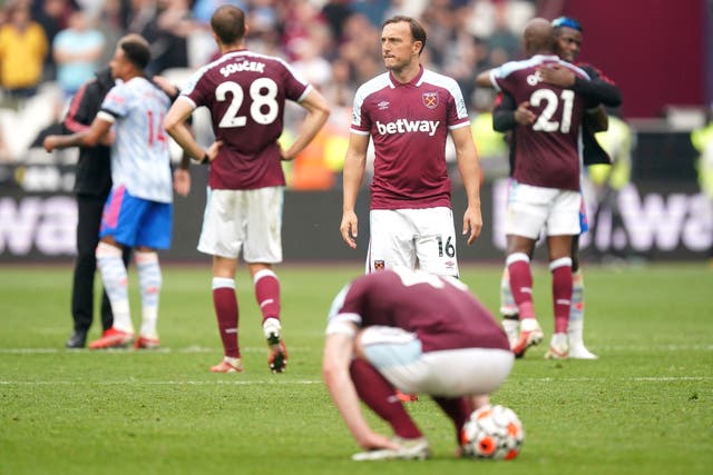 Mark Noble reflects on his last-gasp penalty miss against Manchester United (Mike Egerton/PA).