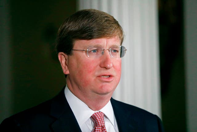 <p>Mississippi Governor Tate Reeves speaks at a news conference</p>