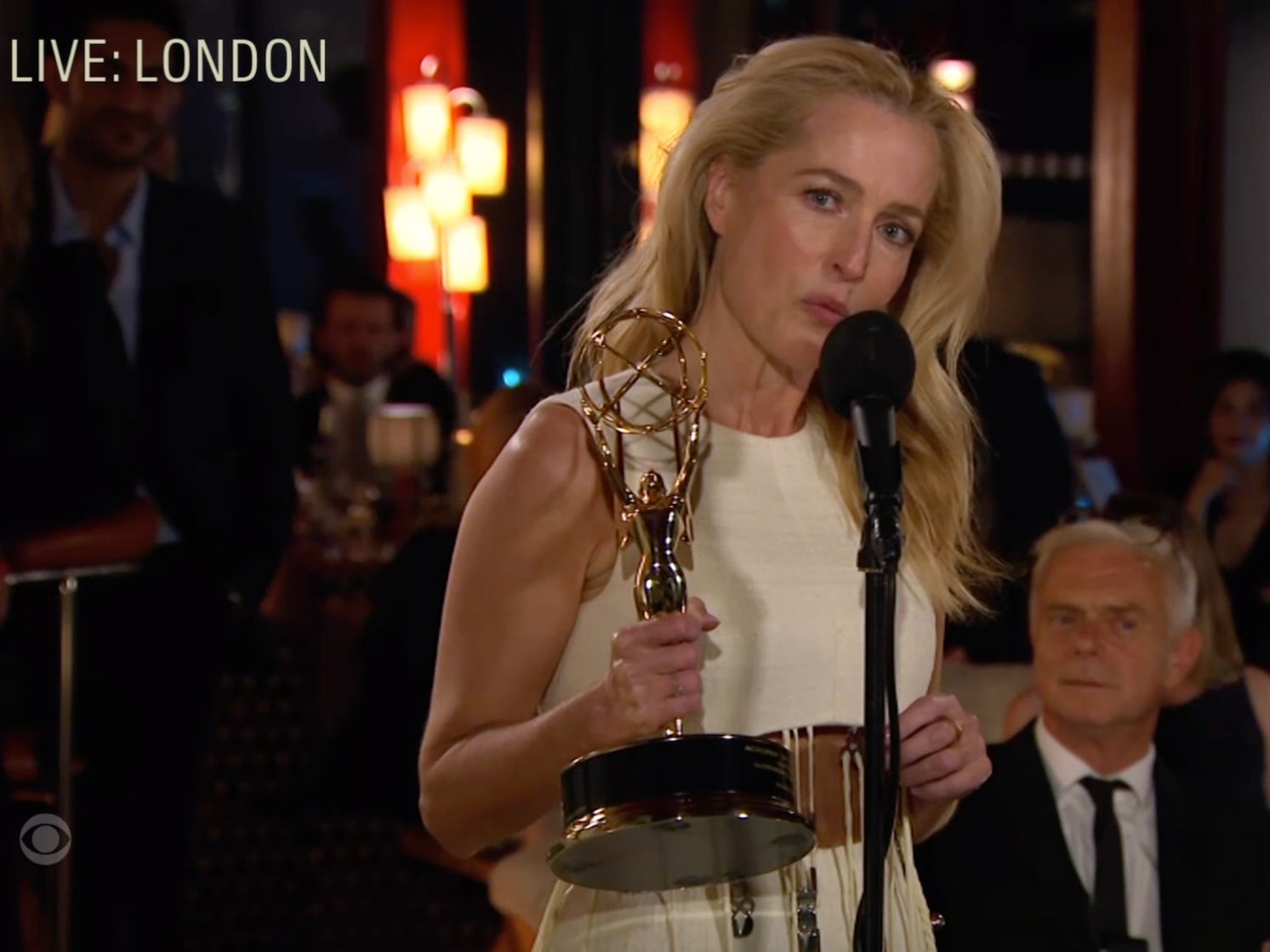 <p>Gillian Anderson accepts her Emmy</p>