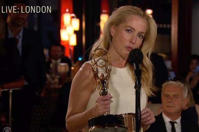 <p>Gillian Anderson accepts her Emmy</p>