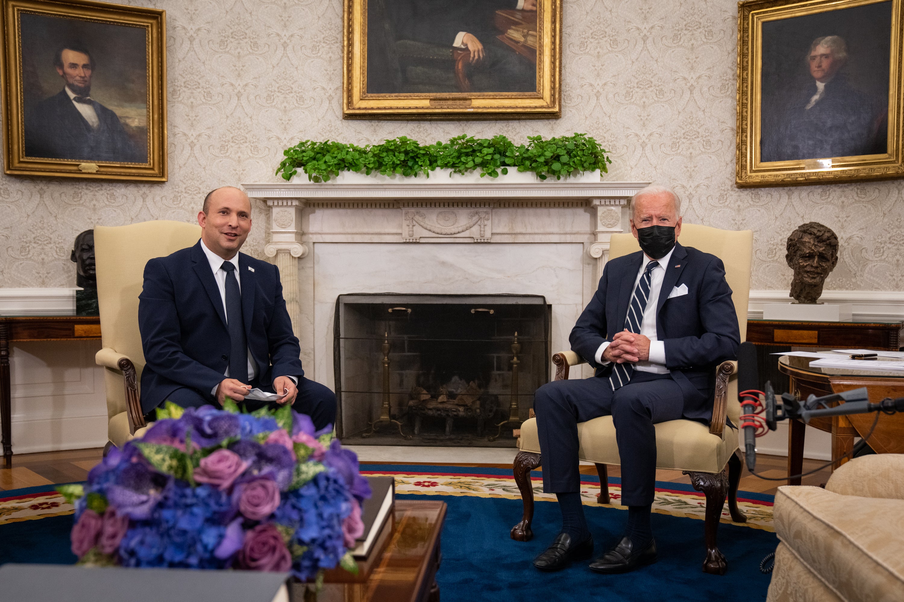 US president Joe Biden meets with Israeli prime minister Naftali Bennett in the Oval Office at the White House on 27 August 2021 in Washington, DC