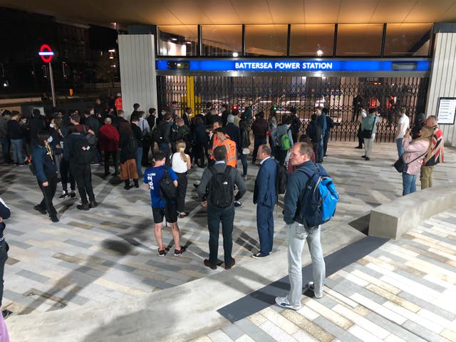 <p>Tube enthusiasts waiting for the opening of the first new terminus on the London Underground this century</p>