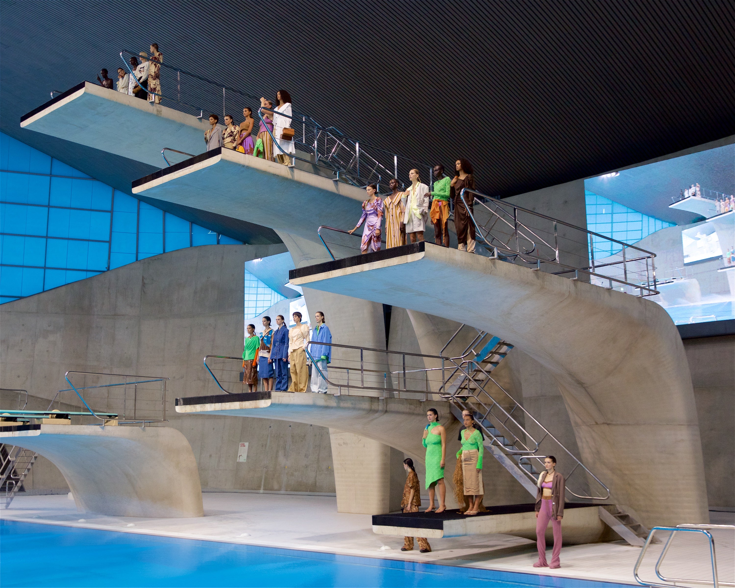 Rejina Pyo staged her SS22 collection at the London Aquatics Centre.