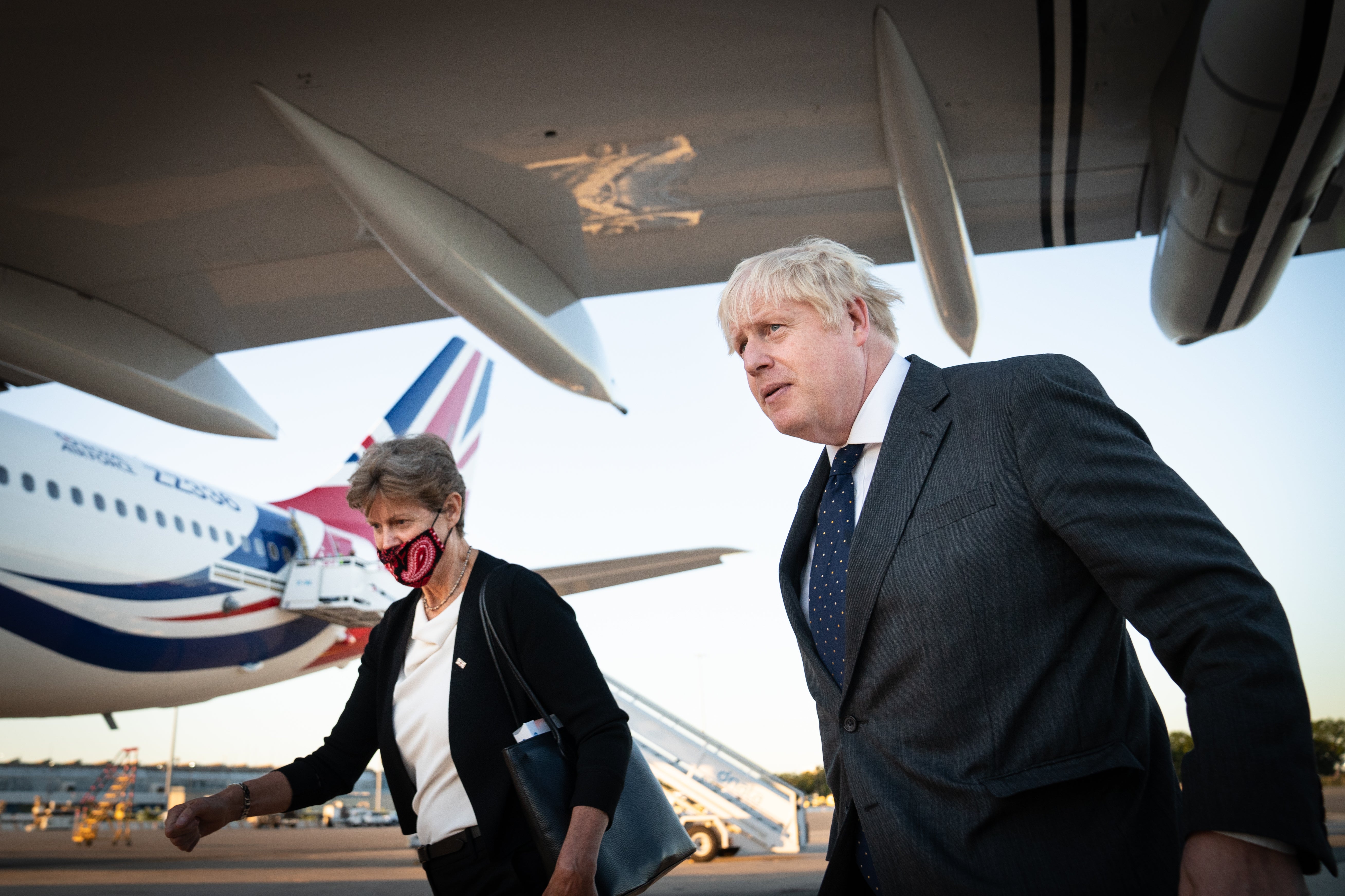 Prime Minister Boris Johnson as he lands in New York’s JFK airport (Stefan Rousseau/PA)