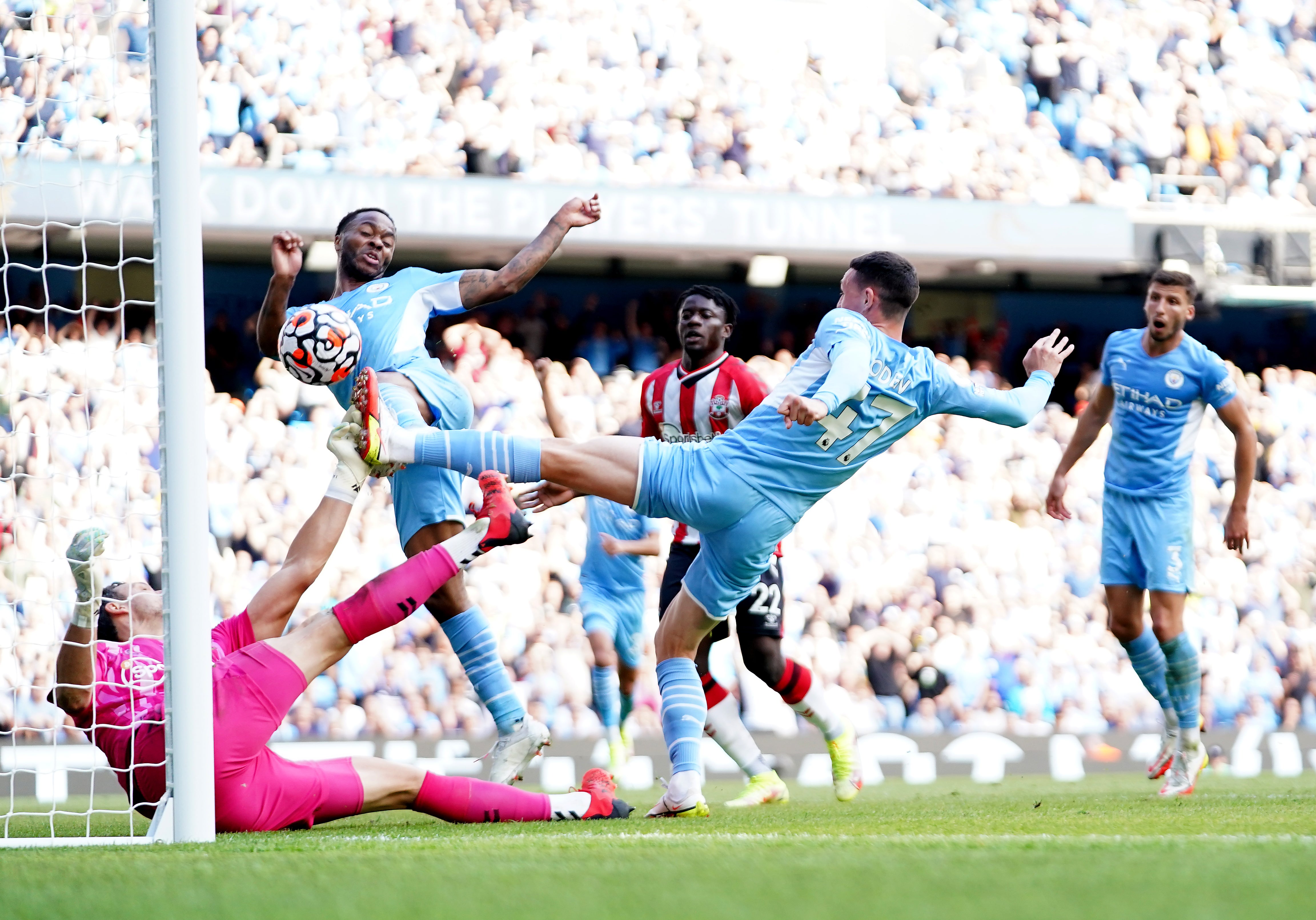 Manchester City’s only serious goal threat against Southampton came in stoppage time (Zac Goodwin/PA)