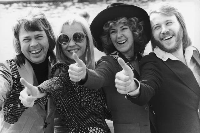 <p>File image: ABBA give the thumbs up after winning the Eurovision Song Contest in 1974</p>