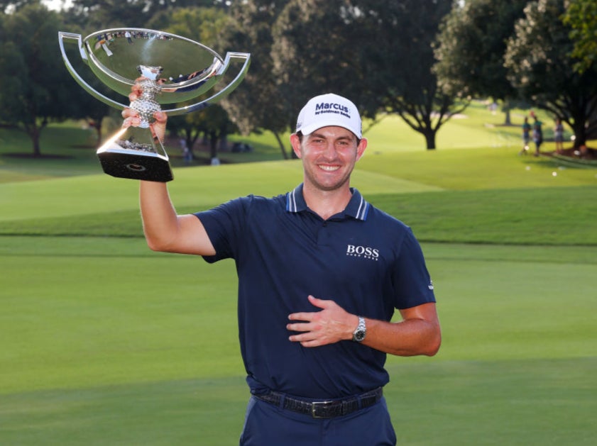 Cantlay with the FedEx Cup at East Lake, Atlanta, on 5 September