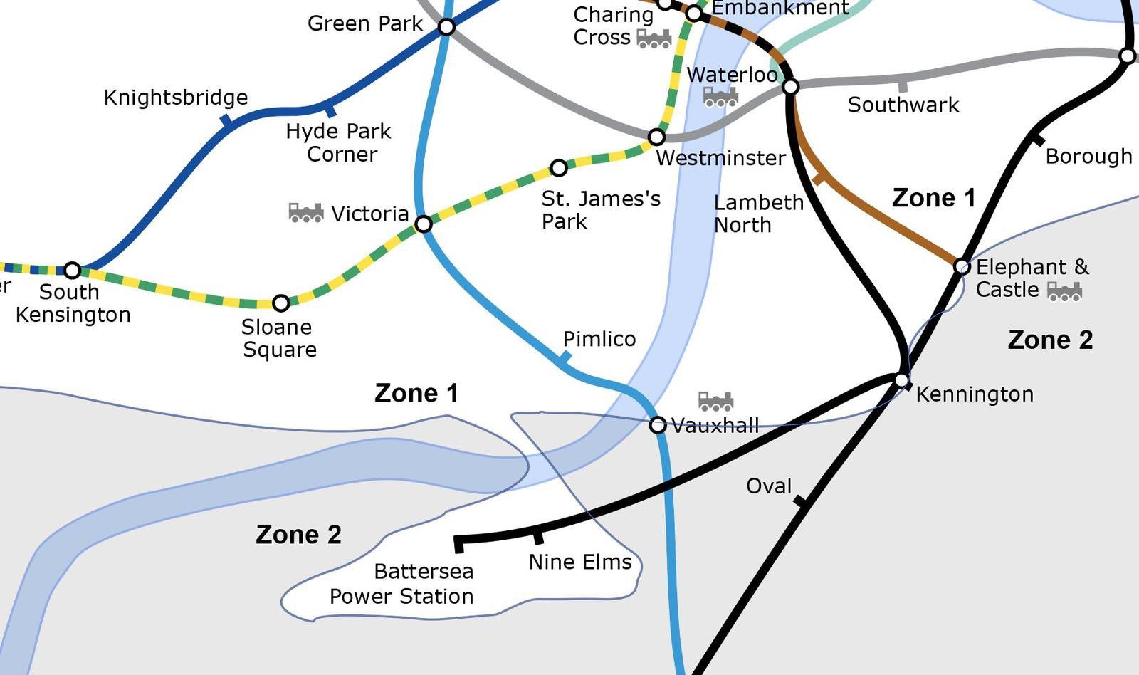 <p>The offending section of the geographically accurate London Underground map</p>
