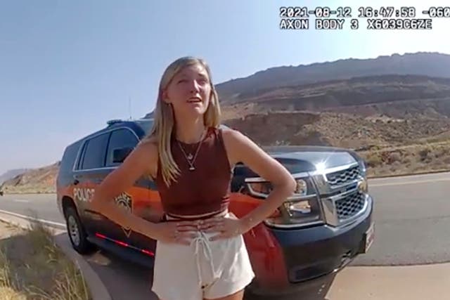 <p>Gabby Petito spoke to officers after her and Brian Laundrie were pulled over by officers in Arches National Park in Utah last month  </p>