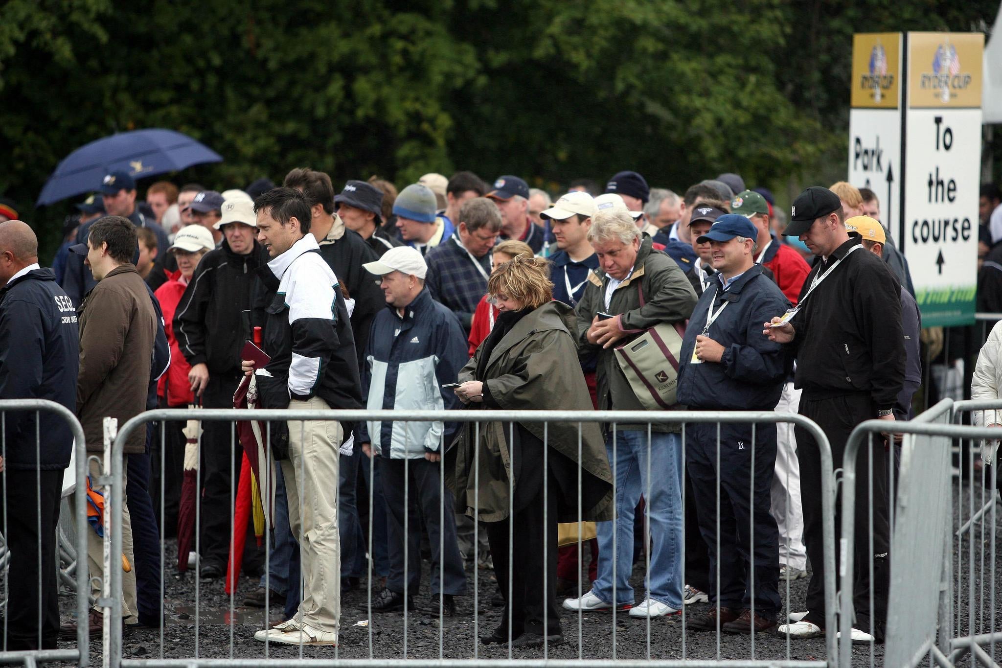 Crowds were let into The K Club after a two-hour wait due to high winds and rain at the 2006 Ryder Cup (Niall Carson/PA)