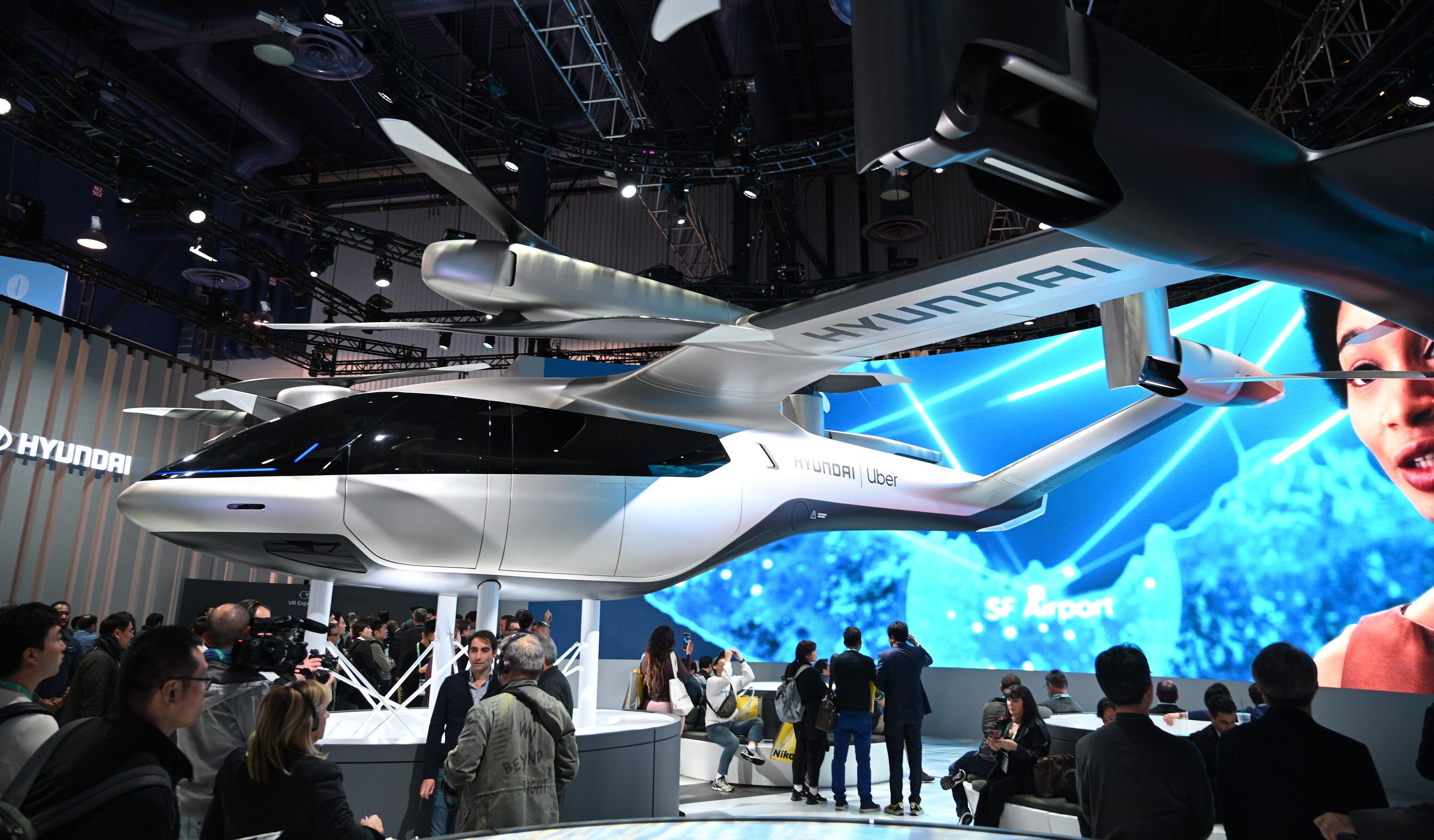 The Hyundai S-A1 electric Urban Air Mobility concept is displayed January 7, 2020 at the 2020 Consumer Electronics Show (CES) in Las Vegas, Nevada.