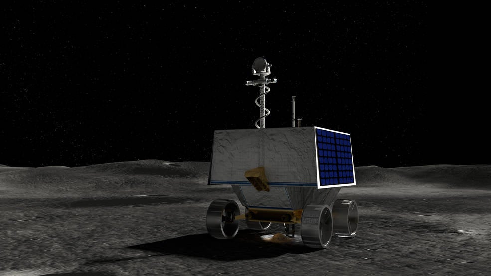 Illustration of Nasa’s VIPER rover on the surface of the moon