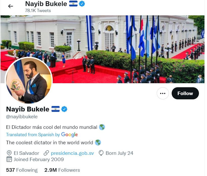 Salvadorian president Nayib Bukele proclaimed himself ‘dictator’ on Twitter
