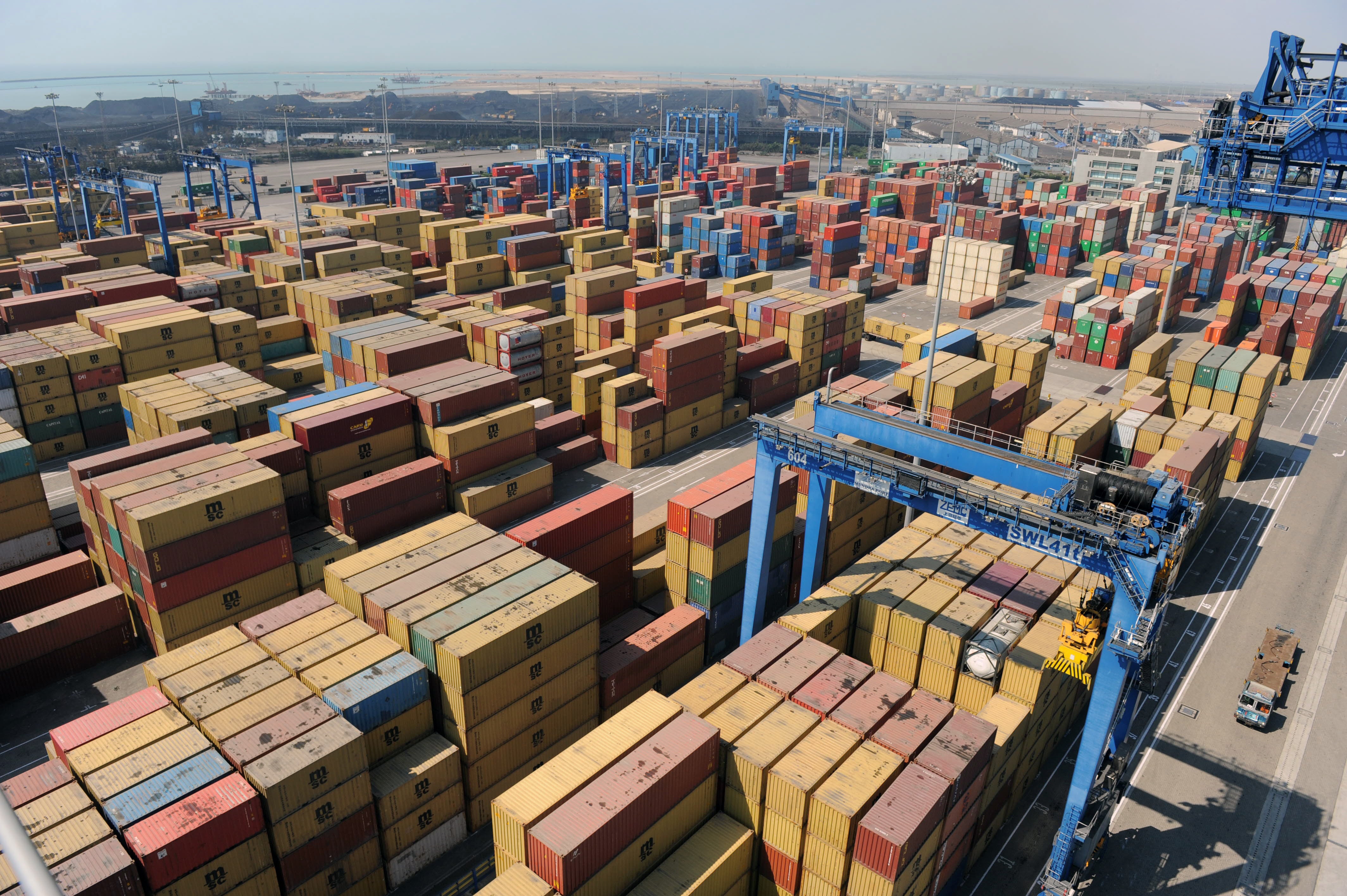 File image: Stacked containers are seen at Mundra Port in Gujarat, India